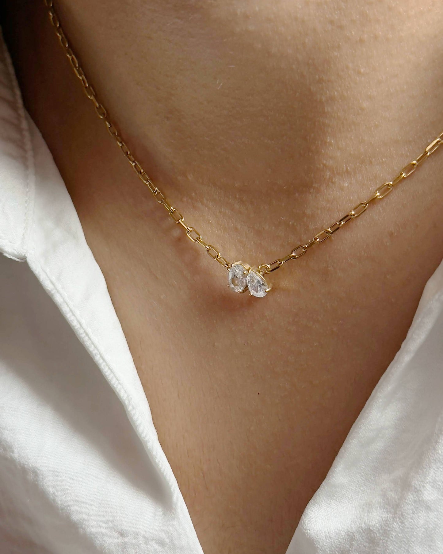 Tear Pendant Paper Clip Necklace