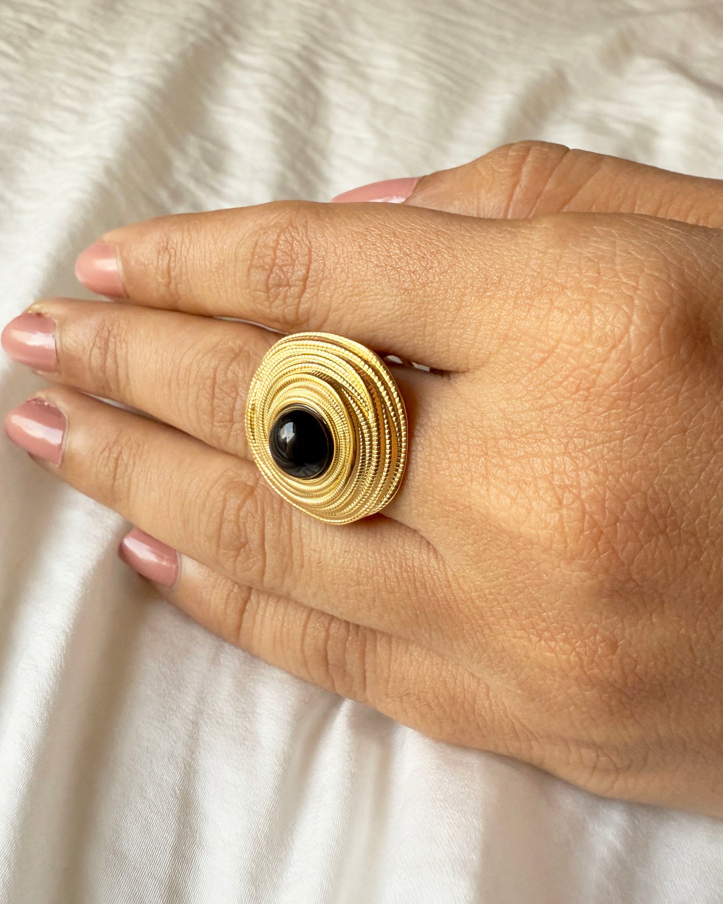 Black Agate Stone Open Ring