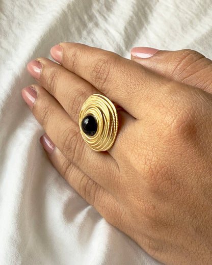 Black Agate Stone Open Ring